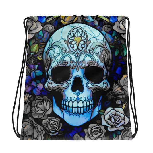 Sugar Skull - Blue Drawstring Bag