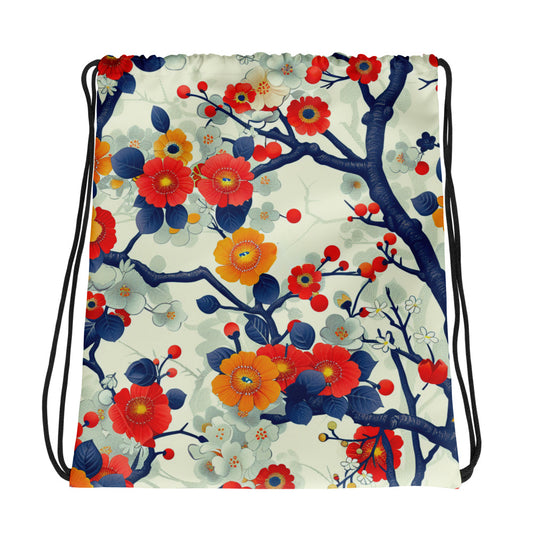 Chinoiserie Floral Drawstring Bag